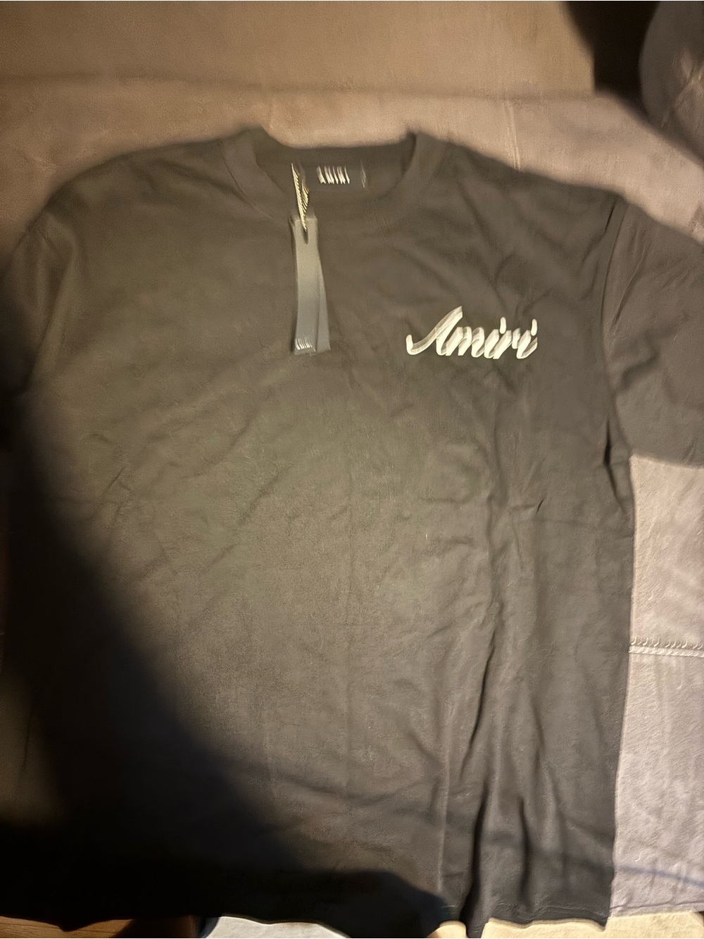 AMIRI Black Short Sleeve Logo Tee with Script Chest Branding
